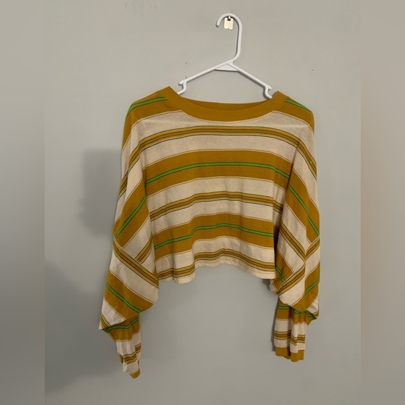 Out From Under Long Sleeve Top Crop Top Stripes Yellow Green Brown Size M - Picture 2 of 8